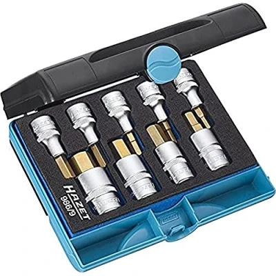 Image of HAZET 986/9 Hexagon Profile Screwdriver Socket Set CVD Tin Coated