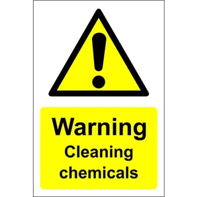 Image of Warning cleaning chemicals Safety sign Self adhesive sticker 200mm x 150mm