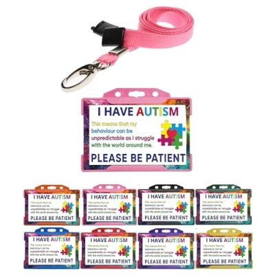 Image of QUANTUM LEAP Autism Awareness I Have Please Be Patient Card With Pink Holder &amp; Lanyard