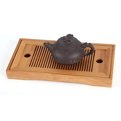 Image of EBTOOLS Bamboo Tea Tray, Mini Serving Tray Chinese Gongfu with Box Reservoir Drainage for Teahouse Home Office Serve, 10.63 x 5.51 1.18in