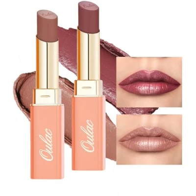 Image of Oulac Lipstick Set For Women Nude Orange Lipsticks High Impact Lipcolor, Nourishing, Satin Matte Finish, Moisturizing Creamy Formula, Enriched with Shea Butter, Vegan Gluten Free SG04+SG08
