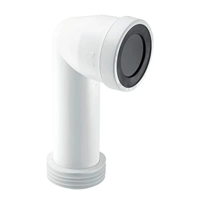 Image of McAlpine WC CON8E 90 Degree Bend Adjustable Length Extended Inlet Rigid Connector, White