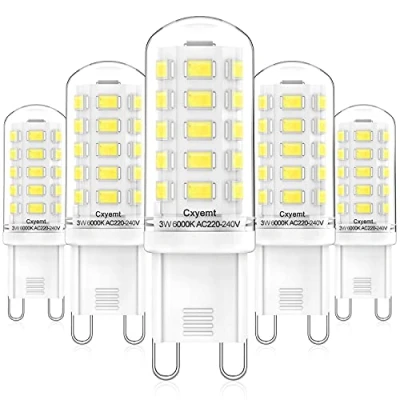 Image of Cxyemt G9 LED Light Bulbs, 3W, Equivalent to 28W 33W 40W Halogen Cool White 6000K, AC 220 240V, Non Dimmable, Flicker, Energy Saving Lamp, 5 Pack