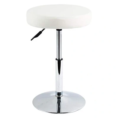 Image of FURWOO PU Leather Round Barber Shop Stool Height Adjustable Swivel Workshop Home Kitchen Short Bar Stools without Backrest Small(White)