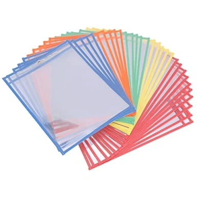 Image of Exoggo 30 Multicolored Dry Erase Pockets,Oversize 10 X 13 Pockets,Perfect for Classroom Organization,Reusable Pockets,Teaching Supplies,30 Pack