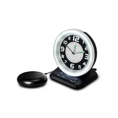 Image of Deaf Alarm Clock with 80dB Loud Alarm, Analogue Display, Flashing Light and Vibrating Pad The Geemarc WAKE &#039;N&#039; SHAKE Vintage for Heavy Sleepers Hard of Hearing USB Charging Port UK Version