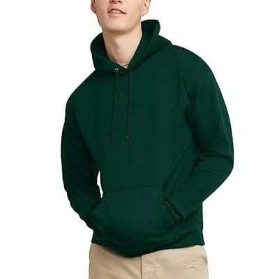 Image of Hanes Men&#039;s Sweatshirt, EcoSmart Fleece Hoodie, Cotton Blend Hooded Plush Pullover Deep Forest, M