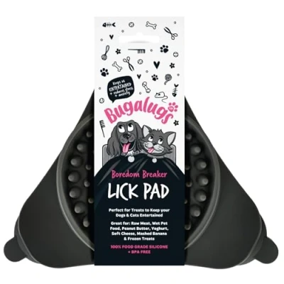 Image of Bugalugs Licky Mats For Dogs, 100% Food Grade Lick Dogs &amp; Cat Mat BPA Free Dog Mat, Feeding Licking Reduce Stress Anxiety (Black (Single))
