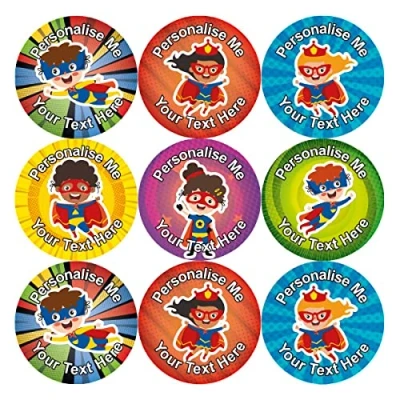 Image of 144 Personalised 30mm Superhero Kids Reward Stickers for School Teachers, Parents and Nursery
