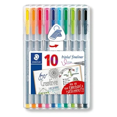 Image of Staedtler 334 SB10AC fineliner triplus (Triangular, Adjustable Box with 10 Brilliant Colours, Made in Germany, line Width Approx. 0.3 mm); Specialized Hand Lettering