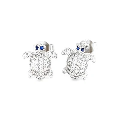 Image of Kaguyo Silver Earrings for Women 925 Sterling Zirconia Cute Turtle Stud and Girls Birthday Gift Jewellery
