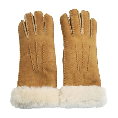 Image of Infinity Leather Womens Tan Sheepskin Suede Gloves with Fur Cuff