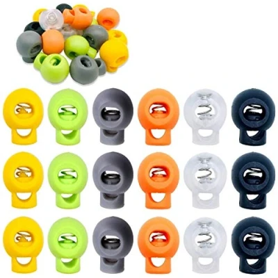 Image of CKANDAY 60 Pcs Plastic Cord Locks, Single Hole End Spring Toggle Stopper Slider for Drawstring Backpack Rucksack Craft Supplies 6 Colors