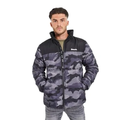 Image of Bench Original Mens Heavy Weight Fleece Lined Padded Ultra Warm Winter Grey Hooded Coat Jacket Zip Pockets Inside Pocket S