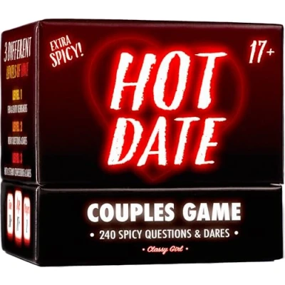 Image of Hot Date Couples Game for Adults 240 Spicy, Fun Questions &amp; Dares Romantic Nights Deep Relationships Intimacy Conversation Cards 2 Players