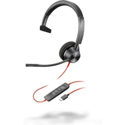 Image of HP Poly Blackwire 3310 Monaural USB C Headset +USBC/A Adapter Mono Type C, Mini Phone (3.5mm) Wired 32 Ohm On Ear Cup 7 ft Cable Omni Directional Microphone Black