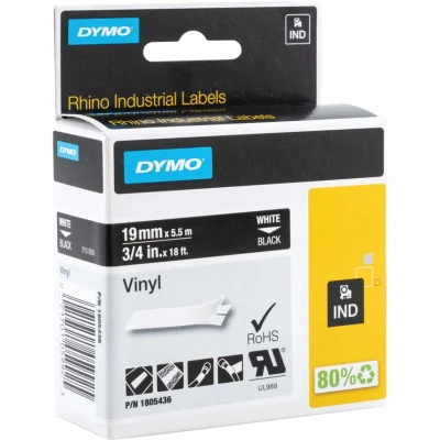 Image of DYMO Rhino Industrial Vinyl Labels 9 mm x 5.5 m White Print on Black Self Adhesive for LabelManager &amp; Label Makers