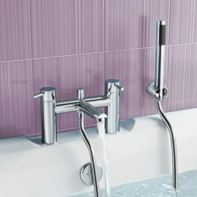 Image of Nes Home Modern Chrome Bath Shower Bridge Deck Mounted Mixer Tap and Handset