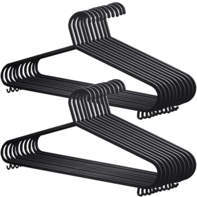 Image of KING KARAN STANDARD Coat Hangers Black Colour Strong Plastic Adult Clothes with Suit Trouser Bar and Lips (50)