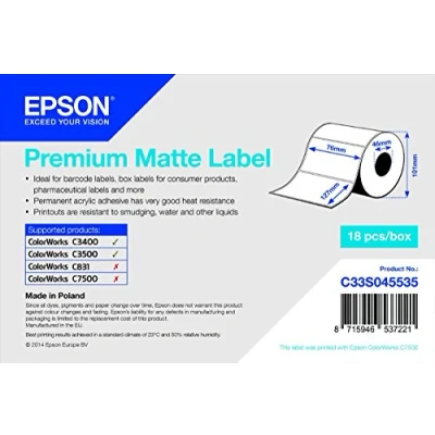 Image of Epson Premium Matte Labels 76 x 127 mm Pack of 265