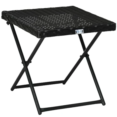 Image of EVRE Capri Black Folding Rattan Square Wicker Table for Bistros Balconies Gardens Outdoor Weaved Side 40H x 40L 40W cm Small Metal Framed