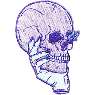Image of ulricar Skull Patches Embroidery Patch Iron On Clothes Stickers Stripe DIY Decorative Accessories Patch, Clear