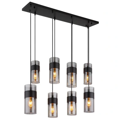 Image of Scarfina Cluster Pendant Ceiling Light Matt Black Smoke Glass Shade 8x E27