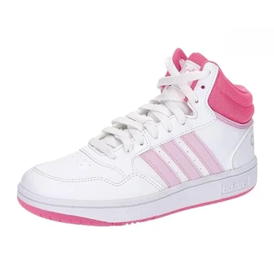 Image of adidas Hoops Mid Shoes, Cloud White/Orchid Fusion/Lucid Pink, 4 UK