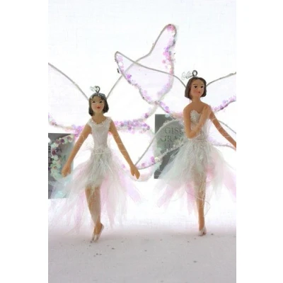 Image of ACHARACTERSHOP Gisela Graham 2 x Flower Fairy Hanging Iridescent Christmas Tree Decorations (B)