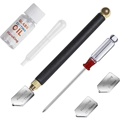 Image of HaroKing Glass Cutter Kit with Cutting Oil, 2mm 20mm Professional Head, Carbide Tip Tool for Thick Mirror and Mosaic