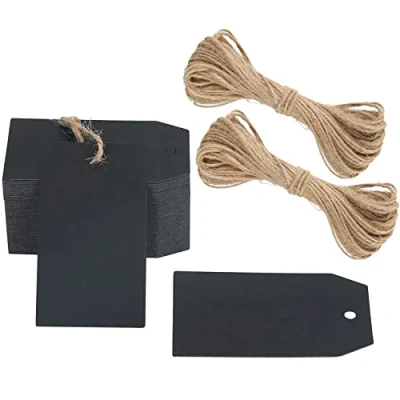 Image of G2PLUS 100 PCS Kraft Gift Tags Black Blank Paper 4x7 cm 300g/m² Hang Labels with String for Wedding Favors Presents
