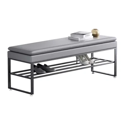 Image of MARIYCH 2 Tier Shoe Bench, Storage Bench Organizer with PU Leather Cushioned Seat and Metal Legs, Upholstered Rack for Entryway Hallway Living Room