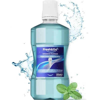 Image of Fresh &amp; Go® Orthodontic Fluoride Daily Mouthwash Recommended for Braces Clinically Proven Cavity Protection Tooth Decay Prevention Mint Flavour Alcohol Free 500ml
