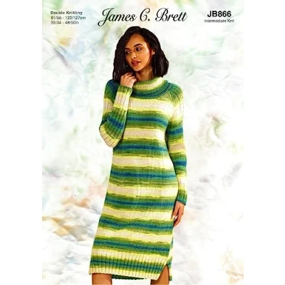 Image of James C. Brett JB866 Knitting Pattern Womens Roll Neck Sweater Dress in Shh DK