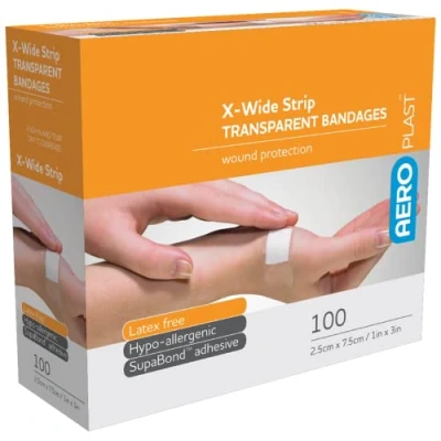 Image of Aeroplast Transparent Plasters, Extra Wide 75mm x 25mm (Box of 100)
