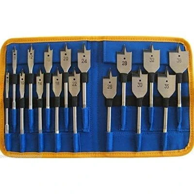 Image of Flat Wood Drill Bit Set 16pc Machine Spade Drills in Wallet 6mm to 38mm
