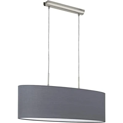 Image of Eglo Pasteri Fabric Pendant Light, Steel and Oval Hanging Light Coloured in Matt Nickel Grey, E27 Socket, L: 75 cm/29.5 inches