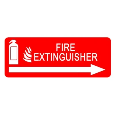 Image of 4 x Fire Extinguisher arrow right Information Sign Removable Self Adhesive Waterproof Durable Vinyl Label Sticker 225mm 106mm