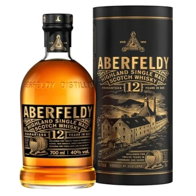 Image of Aberfeldy 12 Year Old Highland Scotch Single Malt Whisky with Gift Tube, Aged in Oak Casks, Notes of Honey, Fruit, Spices, Vanilla &amp; Hint Smoke, 40% ABV, 70cl / 700ml