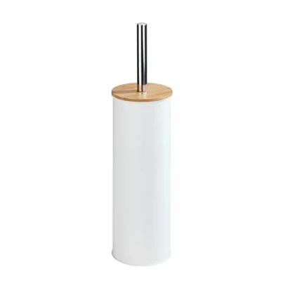 Image of Wenko Tortona white toilet set brush holder, closed form, metal, 9.5 x 38.5 cm, white, 395 grams
