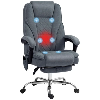 Image of Vinsetto Massage Office Chair with 6 Point and Heat, Desk Footrest, Reclining Backrest, Swivel Wheels, Adjustable Height, Dark Grey