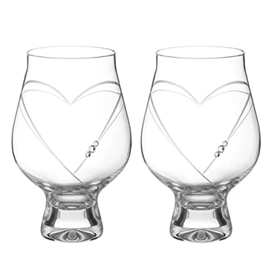 Image of DIAMANTE Gin Goblets &#039;Hearts&#039; Crystal and Tonic Glass Set of 2 (Hearts Swarovski)