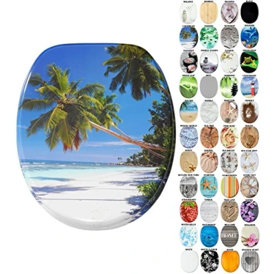 Image of Soft Close Toilet Seat Stable Hinges Easy to Mount Many Different Designs (Caribbean)