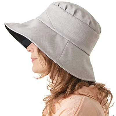 Image of CHARM Womens Summer Beach Sun Hat Wide Brim Gardening UV Protection Japanese Design Light Grey