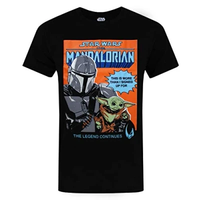 Image of Star Wars The Mandalorian T Shirt for Men Adults Baby Yoda Gift Top Black Short Sleeve Tee