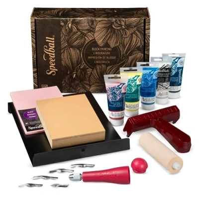 Image of Speedball Deluxe Block Printing Fabric Kit, Includes All Tools To Get Started With Lino Cutting, Super Kit
