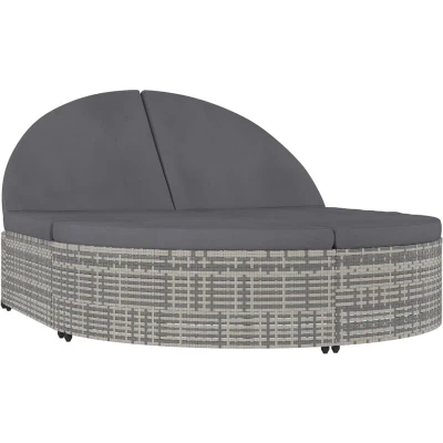 Image of vidaXL 2 Person Sun Lounger with Cushions Poly Rattan Grey