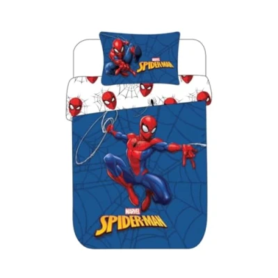 Image of Spiderman Single Bedding Polycotton Set Official Marvel Duvet Cover &amp; Pillowcases 135x200cm Reversible Quilt Durable Soft Machine Washable (BLUE AMAZING SPIDERMAN, Single)