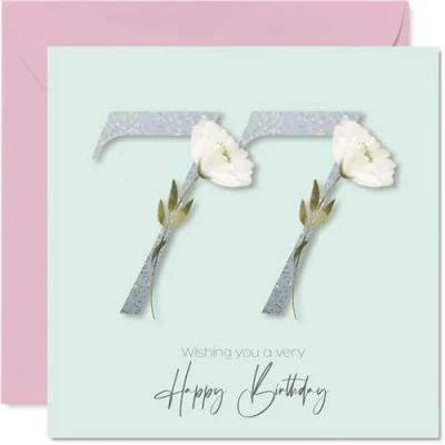 Image of 77th Birthday Cards for Women Fancy Floral Flowers Happy Card 77 Year Old Woman Wife Grandma Nanny Sister, 145mm Bday Greeting