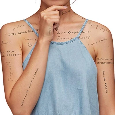 Image of Everjoy Realistic Waterproof Inspirational Quotes and Words Temporary Tattoos 20 Pcs for Women Men
